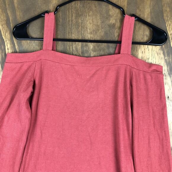 Aeropostale Womens Shirt Deep Coral Cold Shoulder Long Sleeve Soft Stretch M - Picture 11 of 12